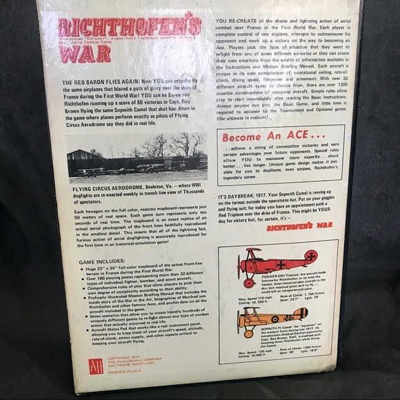 Vintage Richthofen’s War Board Game 1972 Avalon Hill Red Baron WWI Aerial Combat - Picture 2 of 16